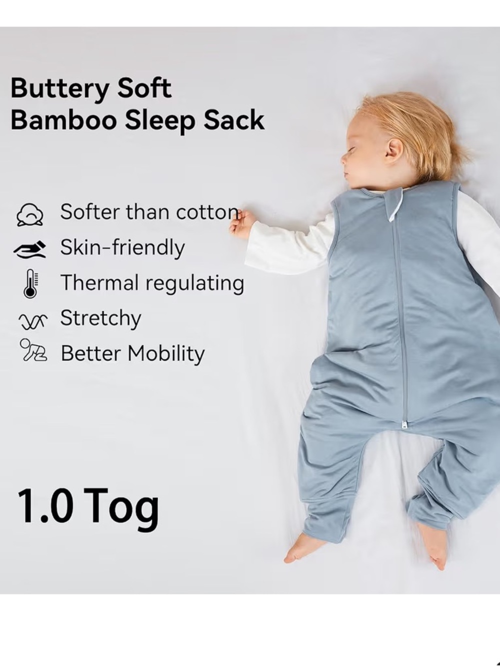 Bubble Panda Bamboo Sleep Sack with Feet 🩵👣 Dusty Blue | 1.0 TOG